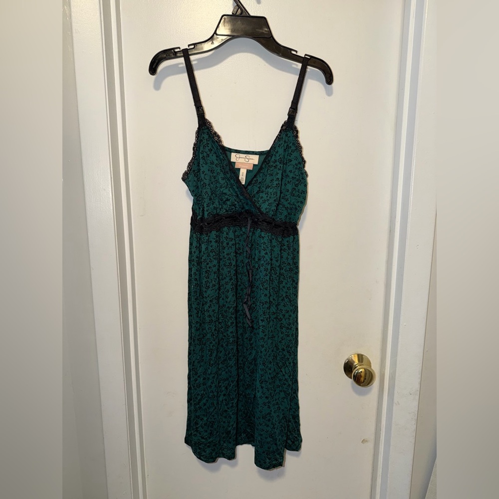 Jessica Simpson Teal and Black Lace nursing night gown